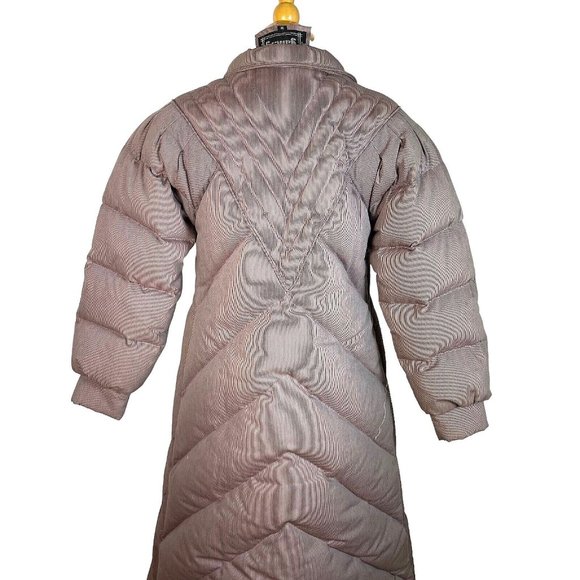 Vintage J. Gallery Down Coat size PM Burgandy & Cream pinstripe Long - Picture 10 of 16